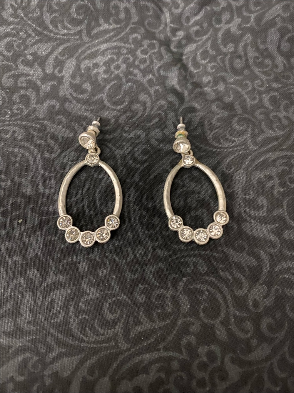 Premier Designs Silver-Tone Teardrop Earrings with Clear Stones